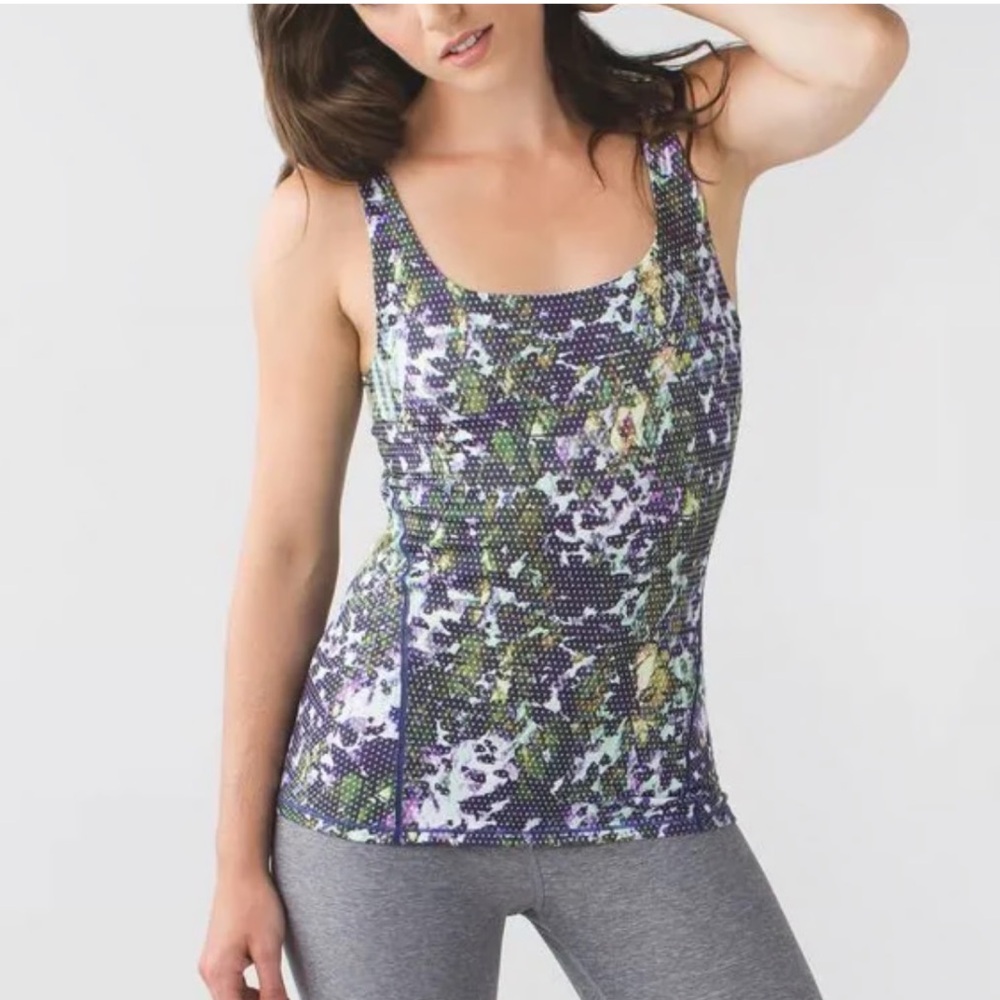 Lululemon Rare Amala Purple floral adjustable built in bra tank